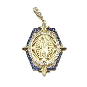 Copper Jesus Pendant Pave Blue Zircon Religious Gold Plated, approx 28-40mm, 6-10mm