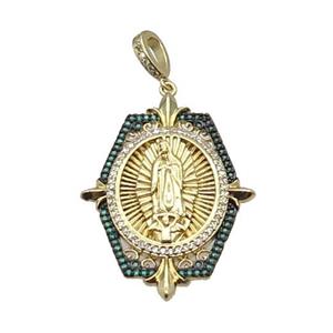 Copper Jesus Pendant Pave Green Zircon Religious Gold Plated, approx 28-40mm, 6-10mm