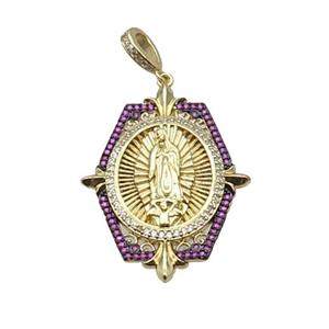 Copper Jesus Pendant Pave Hotpink Zircon Religious Gold Plated, approx 28-40mm, 6-10mm