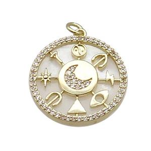 Copper Circle Pendant Pave Zircon Gold Plated, approx 23mm