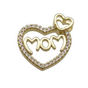 Copper Heart Pendant Pave Zircon MOM Gold Plated, approx 17mm