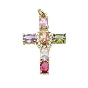 Copper Cross Pendant Pave Zircon Multicolor Gold Plated, approx 20-28mm