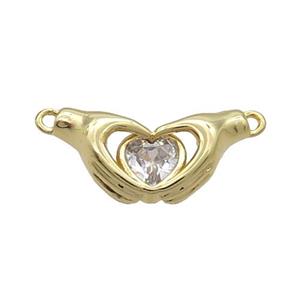 Copper Hand Heart Pendant Pave Crystal 2loops Gold Plated, approx 10-20mm