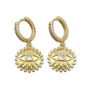 Copper Hoop Earring Pave Zircon Eye Gold Plated, approx 15mm, 14mm dia