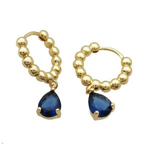 Copper Hoop Earring Pave Blue Crystal Gold Plated, approx 5-8mm, 16mm dia