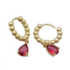 Copper Hoop Earring Pave Red Crystal Gold Plated, approx 5-8mm, 16mm dia