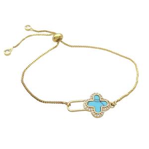 Copper Bracelet Blue Turquoise Cross Adjustable Gold Plated, approx 15-23mm, 22cm length
