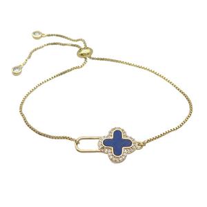 Copper Bracelet Blue Lapis Cross Adjustable Gold Plated, approx 15-23mm, 22cm length