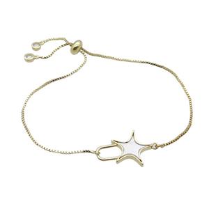 Copper Bracelet White Shell Star Adjustable Gold Plated, approx 16.5-22mm, 22cm length