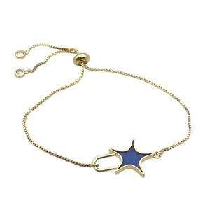 Copper Bracelet Blue Lapis Star Adjustable Gold Plated, approx 16.5-22mm, 22cm length