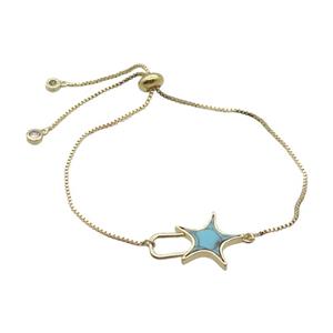 Copper Bracelet Blue Turquoise Star Adjustable Gold Plated, approx 16.5-22mm, 22cm length