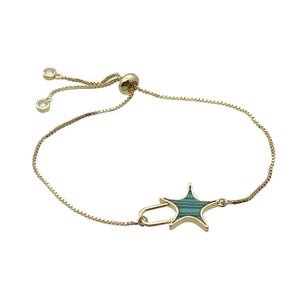 Copper Bracelet Green Malachite Star Adjustable Gold Plated, approx 16.5-22mm, 22cm length