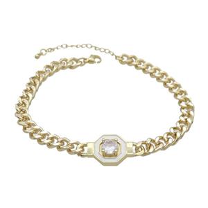 Copper Bracelet Pave Crystal White Enamel Gold Plated, approx 14mm, 7mm, 21-26cm length