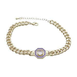 Copper Bracelet Pave Crystal Lavender Enamel Gold Plated, approx 14mm, 7mm, 21-26cm length