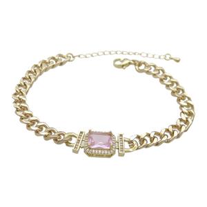 Copper Bracelet Pave Pink Crystal Rectangle Gold Plated, approx 11-13mm, 5.5mm, 21-26cm length