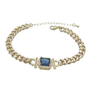 Copper Bracelet Pave Blue Crystal Rectangle Gold Plated, approx 11-13mm, 5.5mm, 21-26cm length
