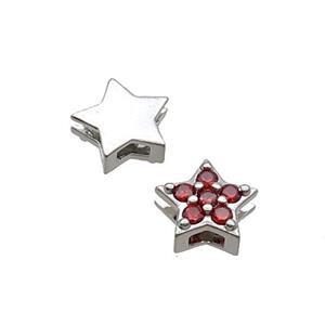Copper Star Beads Pave Red Zircon Platinum Plated, approx 9mm