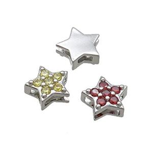 Copper Star Beads Pave Zircon Mixed Platinum Plated, approx 9mm