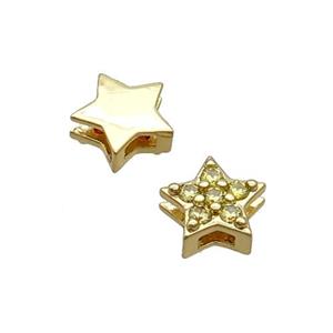 Copper Star Beads Pave Zircon Gold Plated, approx 9mm