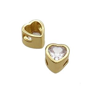 Copper Heart Beads Pave Zircon Gold Plated, approx 8mm