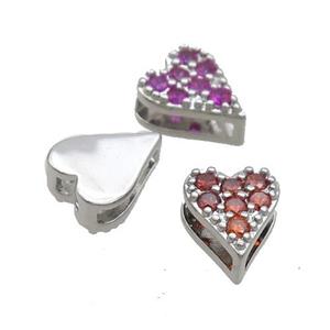 Copper Heart Beads Pave Zircon Mixed Platinum Plated, approx 7-8.5mm