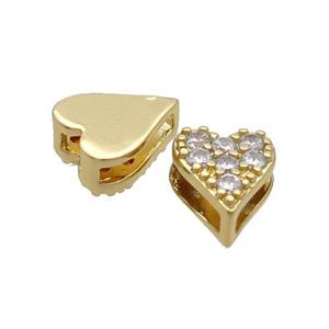 Copper Heart Beads Pave Zircon Gold Plated, approx 7-8.5mm