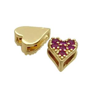 Copper Heart Beads Pave Hotpink Zircon Gold Plated, approx 7-8.5mm