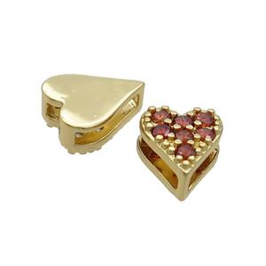 Copper Heart Beads Pave Red Zircon Gold Plated, approx 7-8.5mm