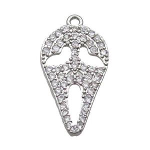 Copper Ghost Pendant Pave Zircon Halloween Platinum Plated, approx 12-20mm