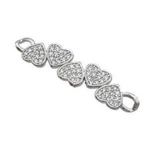 Copper Heart Link Connector Pave Zircon Platinum Plated, approx 8-35mm