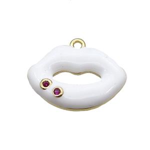 Copper Lips Pendant White Enamel Gold Plated, approx 12-16.5mm