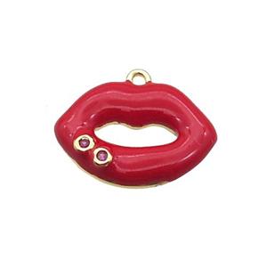 Copper Lips Pendant Red Enamel Gold Plated, approx 12-16.5mm