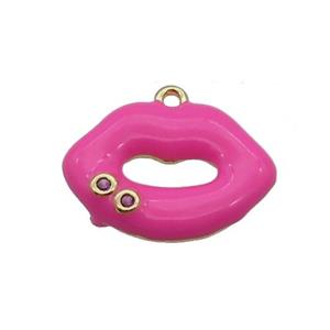 Copper Lips Pendant Hotpink Enamel Gold Plated, approx 12-16.5mm