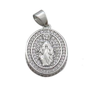 Copper Jesus Pendant Pave Zircon Oval Platinum Plated, approx 16-19mm
