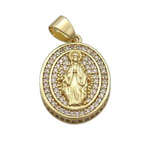 Copper Jesus Pendant Pave Zircon Oval Gold Plated, approx 16-19mm