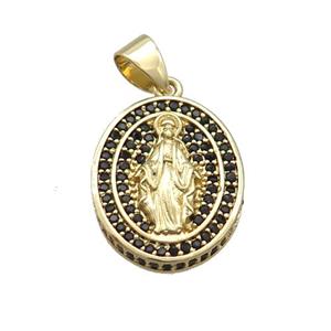 Copper Jesus Pendant Pave Black Zircon Oval Gold Plated, approx 16-19mm
