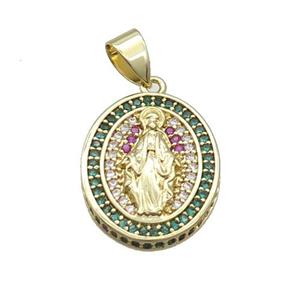 Copper Jesus Pendant Pave Zircon Oval Gold Plated, approx 16-19mm