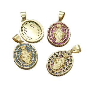 Copper Jesus Pendant Pave Zircon Religious Mixed Oval Gold Plated, approx 16-19mm