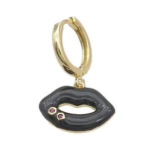 Copper Hoop Earring With Black Enamel Lip Gold Plated, approx 12-16.5mm, 14mm dia