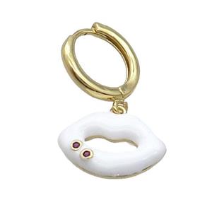 Copper Hoop Earring With White Enamel Lip Gold Plated, approx 12-16.5mm, 14mm dia