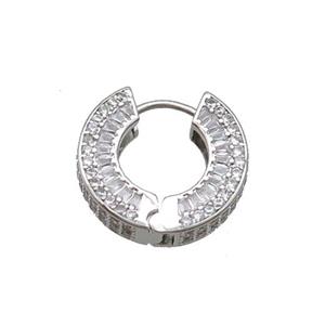 Copper Hoop Earring Pave Zircon Platinum Plated, approx 18mm dia