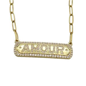Copper Necklace Pave Zircon AMOUR Gold Plated, approx 12-40mm, 3-10mm, 38-44cm length