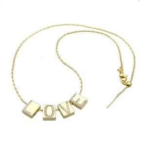 Copper Necklace With LOVE Pave Zircon Gold Plated, approx 8-10mm, 1.0mm, 41-45cm length