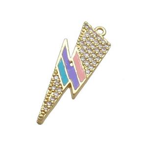 Copper Lightning Pendant Pave Zircon Multicolor Enamel Gold Plated, approx 10-26mm