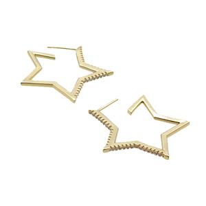 Copper Stud Earring Pave Zircon Star Gold Plated, approx 35mm