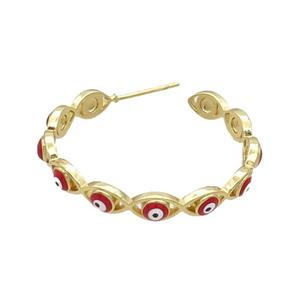 Copper Stud Earring Red Enamel Evil Eye Gold Plated, approx 4.5mm, 32mm dia