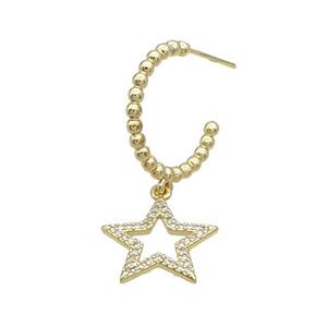 Copper Stud Earring With Star Pave Zircon Gold Plated, approx 16mm, 18mm dia