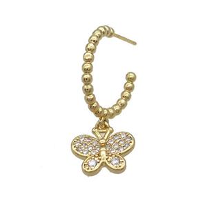 Copper Stud Earring With Butterfly Pave Zircon Gold Plated, approx 12-13mm, 18mm dia