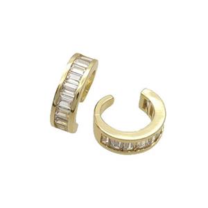 Copper Clip Earring Pave Zircon Gold Plated, approx 13.5mm dia
