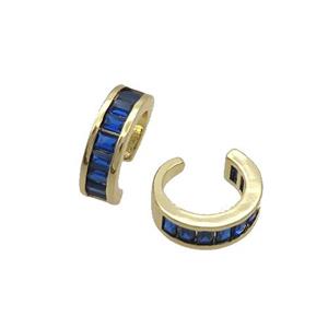 Copper Clip Earring Pave Blue Zircon Gold Plated, approx 13.5mm dia